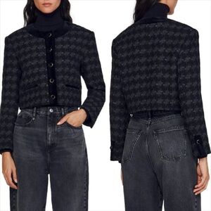 Sandro vali houndstooth velvet tweed crop blazer jacket OFFERS WILL BE DECLINED
